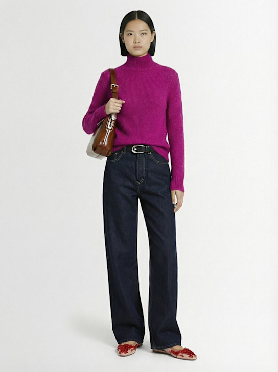 Dries Van Noten: Pull col roulé en laine vierge Tenne - Fuchsia - women_1 | Luisa Via Roma
