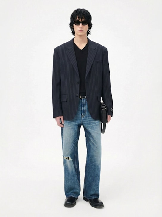 Acne Studios: Jotam pinstripe viscose jacket - Navy - men_1 | Luisa Via Roma