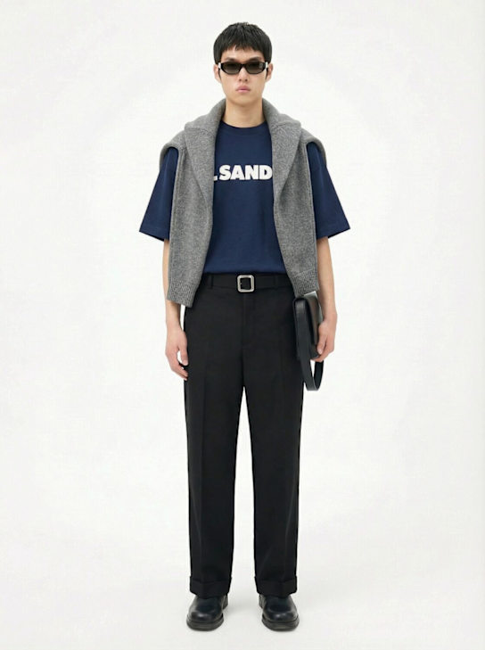 Jil Sander: リラックスフィットウールギャバジンクロップドパンツ - ブラック - men_1 | Luisa Via Roma