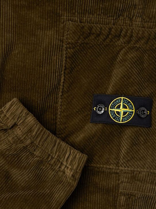 Stone Island Junior: Cotton blend corduroy tapered pants - Vert - kids-boys_1 | Luisa Via Roma