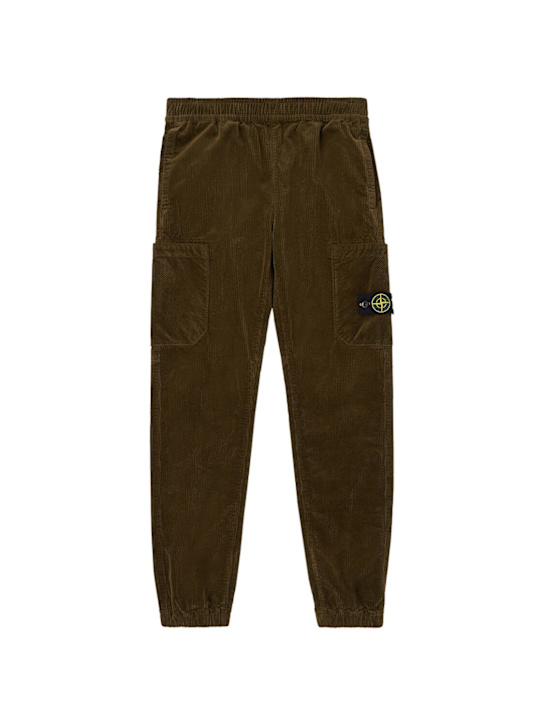 Stone Island Junior: Cotton blend corduroy tapered pants - Vert - kids-boys_0 | Luisa Via Roma