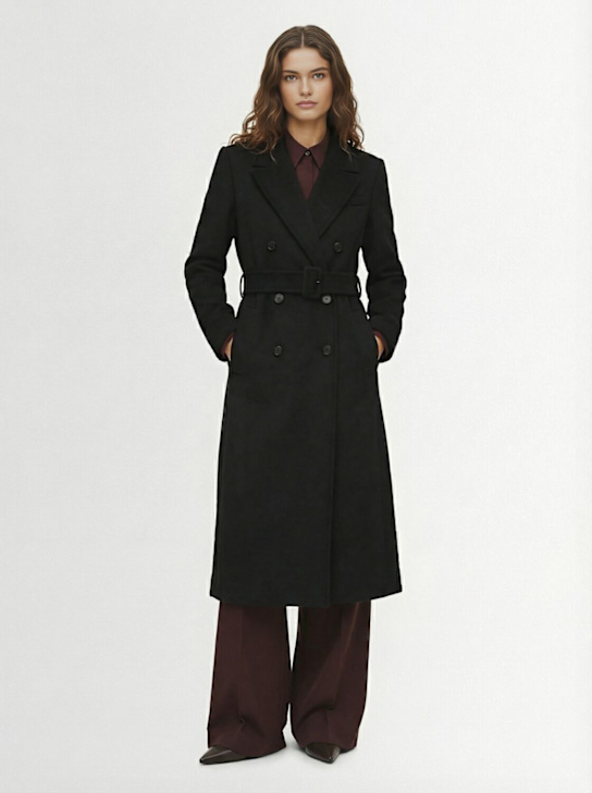 A.EMERY: Kenner belted double breast long coat - Black - women_1 | Luisa Via Roma