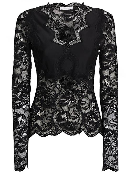Rabanne: Stretch lace top - Noir - women_0 | Luisa Via Roma