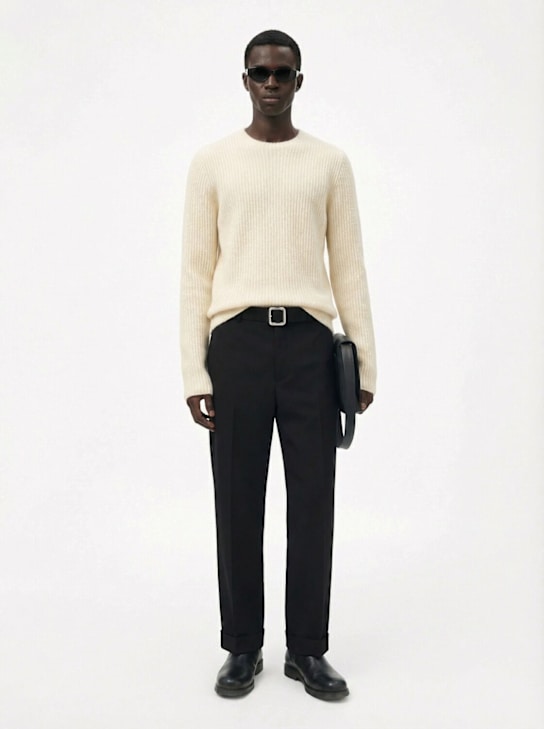 Jil Sander: Felted wool blend knit sweater - エッグシェル - men_1 | Luisa Via Roma