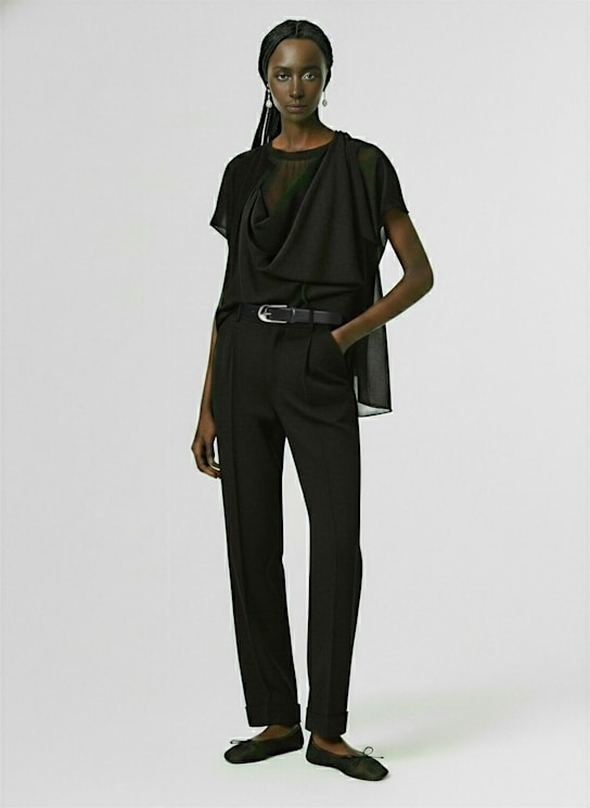 Sacai: T-shirt in jersey di cotone e raso - Nero - women_1 | Luisa Via Roma