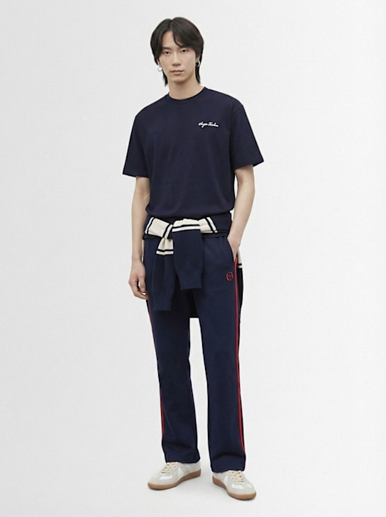 Sergio Tacchini: Cimabue logo cotton t-shirt - Navy/Gardenia - men_1 | Luisa Via Roma