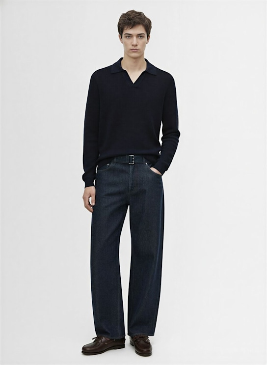 Frescobol Carioca: Orlando wool knit long sleeve polo - Navy - men_1 | Luisa Via Roma