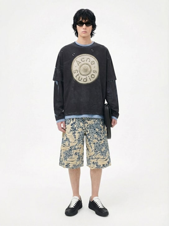 Acne Studios: Judda distressed monogram shorts - Mid Blue - men_1 | Luisa Via Roma