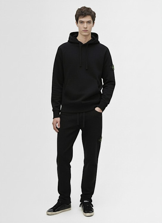 Stone Island: Cotton sweatshirt hoodie - Black - men_1 | Luisa Via Roma