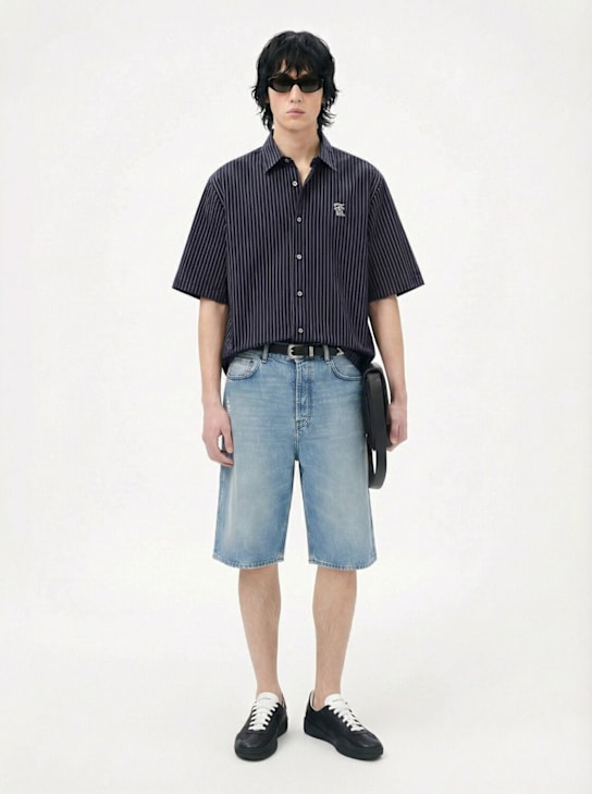 Acne Studios: Short sleeve cotton logo shirt - Navy/White - men_1 | Luisa Via Roma