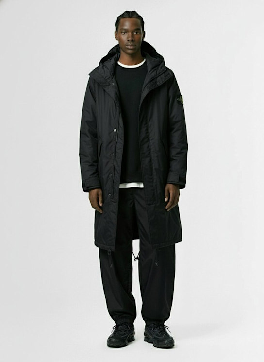 Stone Island: Long nylon parka - ブラック - men_1 | Luisa Via Roma