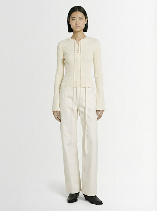 Ann Demeulemeester: Fanja serafino cropped lace-up sweater - White - women_1 | Luisa Via Roma