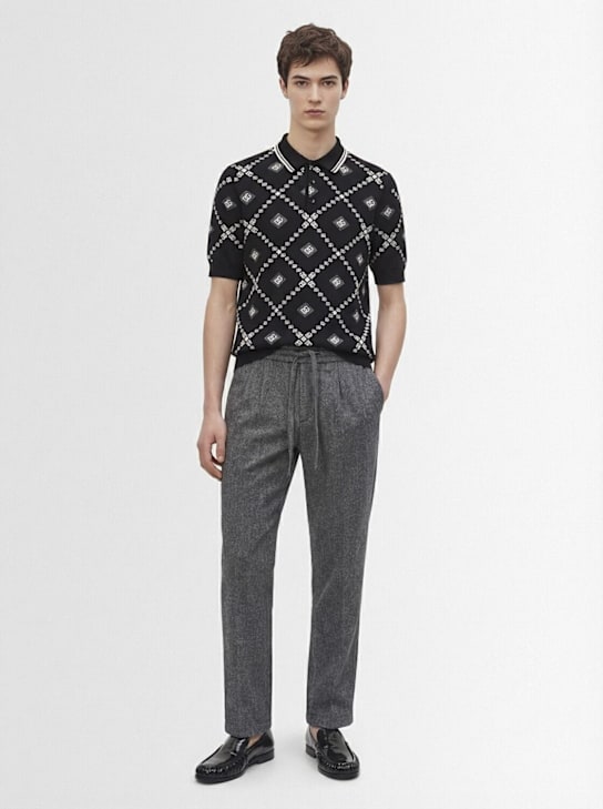 Dolce&Gabbana: Wool & silk jacquard knit polo - Dg Bco C/Bord F - men_1 | Luisa Via Roma