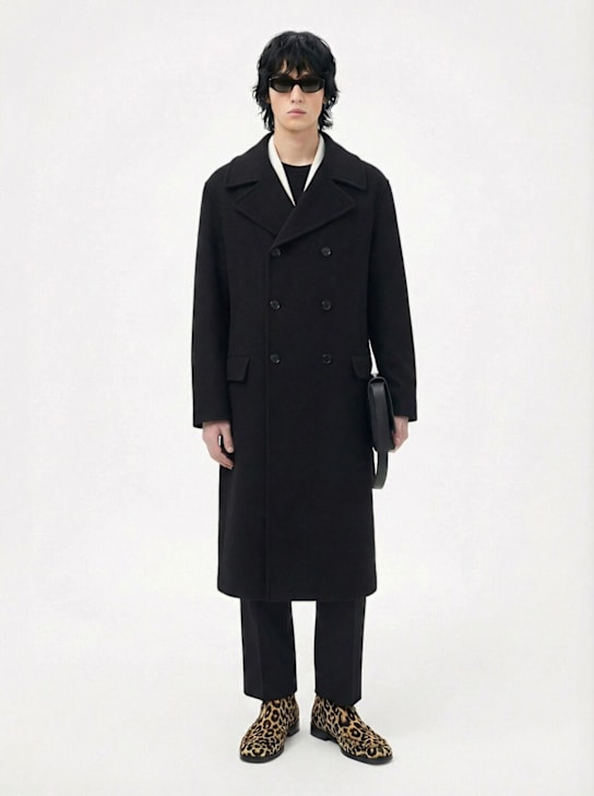 Jil Sander: Double breasted virgin wool coat - Black - men_1 | Luisa Via Roma