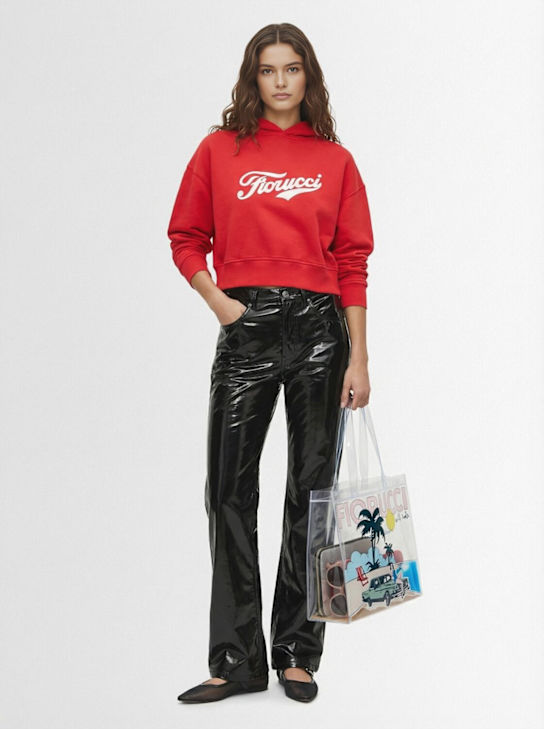 Fiorucci: Varsity logo cotton cropped hoodie - women_1 | Luisa Via Roma