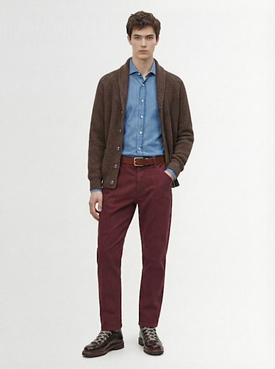 Brunello Cucinelli: Dyed cotton gabardine pants - Amaranto - men_1 | Luisa Via Roma