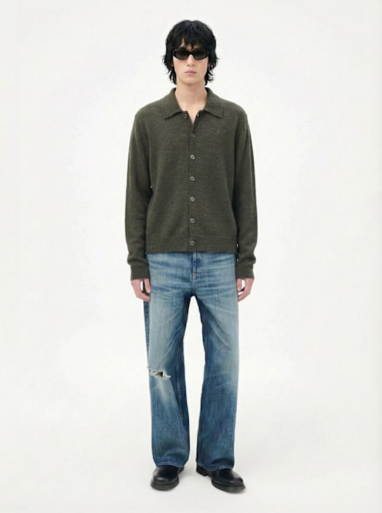 Our Legacy: Alpaca blend polo cardigan - Green/Grey - men_1 | Luisa Via Roma