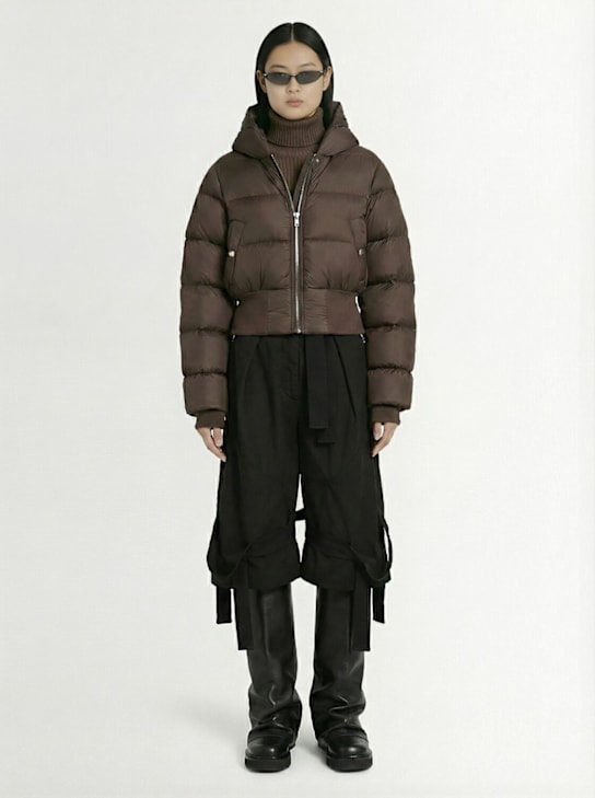 Rick Owens: Hooded light nylon down bomber jacket - Taupe - women_1 | Luisa Via Roma
