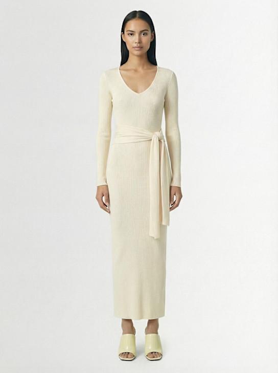 Lama Jouni: Stretch viscose jersey long dress - White - women_1 | Luisa Via Roma