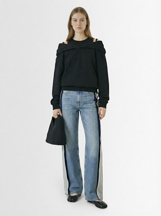 MM6 Maison Margiela: Folded denim straight jeans - Blue - women_1 | Luisa Via Roma