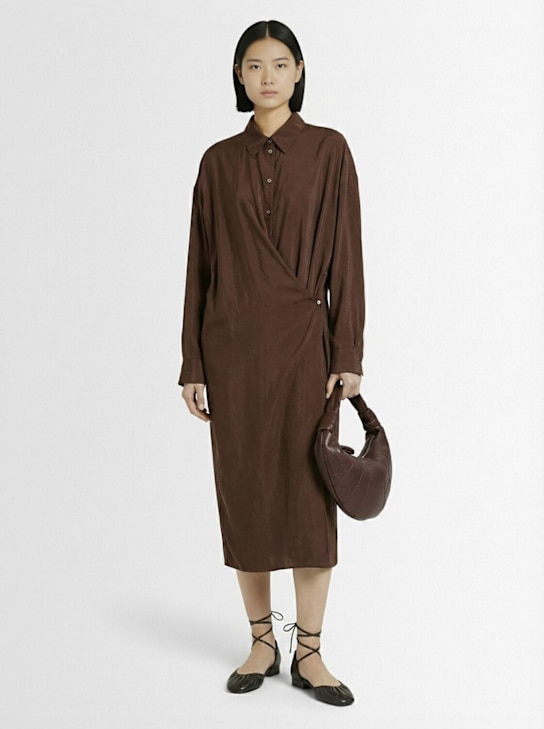 Lemaire: Vestito midi in misto seta - Marrone - women_1 | Luisa Via Roma