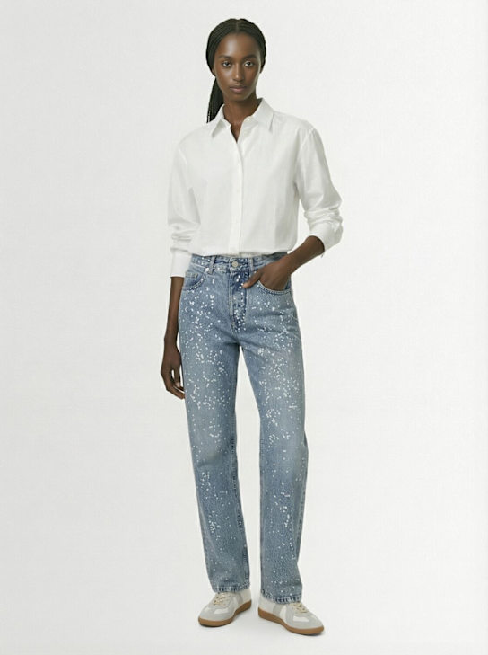 MM6 Maison Margiela: Embellished denim folded straight jeans - Blue - women_1 | Luisa Via Roma