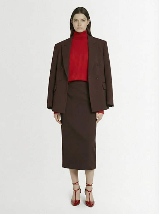 The Frankie Shop: Alrose tailoring wool blend midi skirt - women_1 | Luisa Via Roma