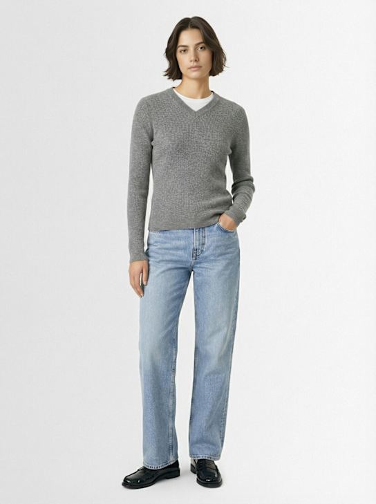 Tonywack: Super fine wool rib v-neck sweater - Heather Grey - women_1 | Luisa Via Roma