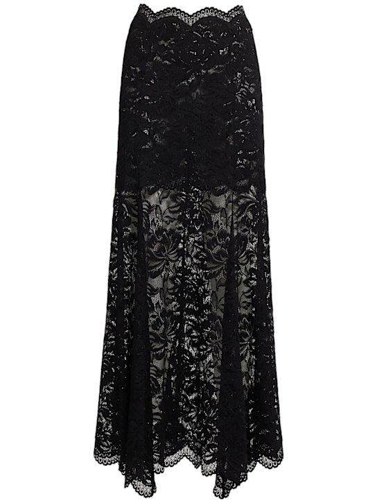 Rabanne: Stretch lace long skirt - Black - women_0 | Luisa Via Roma