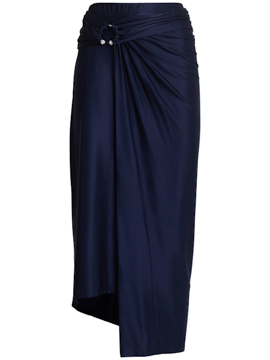 Rabanne: Falda midi de viscosa de jersey - Azul Marino - women_0 | Luisa Via Roma
