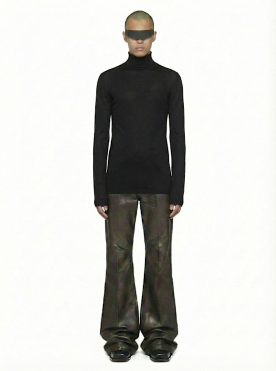 Rick Owens: Level turtleneck wool knit top - Black - men_1 | Luisa Via Roma
