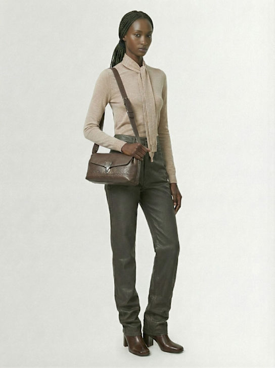 Lemaire: Small Gear leather shoulder bag - Dark Mink - women_1 | Luisa Via Roma