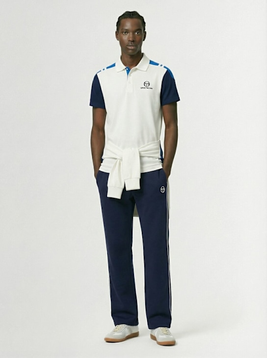 Sergio Tacchini: Drive logo cotton polo - White/Blue - men_1 | Luisa Via Roma