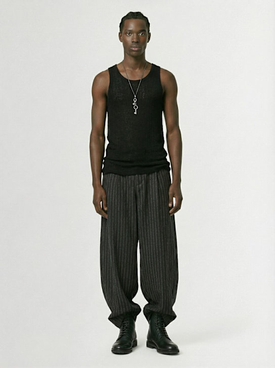 Ann Demeulemeester: Boris wrinkled crop tank top - Black - men_1 | Luisa Via Roma