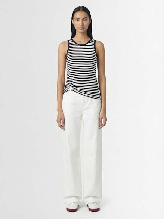 Rabanne: Striped jersey tank top - ホワイト/ネイビー - women_1 | Luisa Via Roma