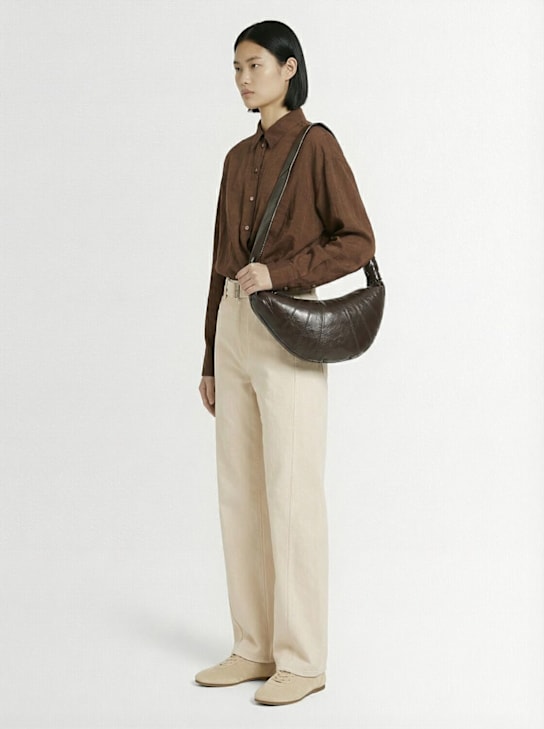 Lemaire: Medium Croissant coated cotton bag - Mink - women_1 | Luisa Via Roma