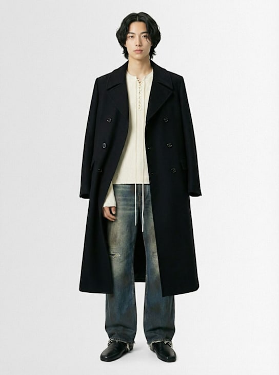 Ann Demeulemeester: Miles long double breast wool blend coat - Black - men_1 | Luisa Via Roma