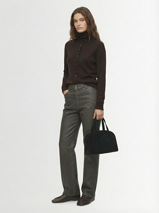 Liffner: Mini Bowling suede top handle bag - Black - women_1 | Luisa Via Roma