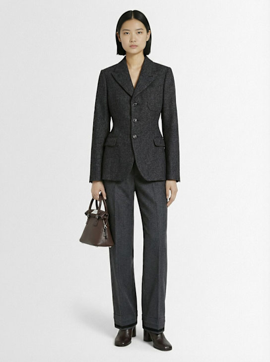 Maison Margiela: Wool blend herringbone wide pants - Grey - women_1 | Luisa Via Roma