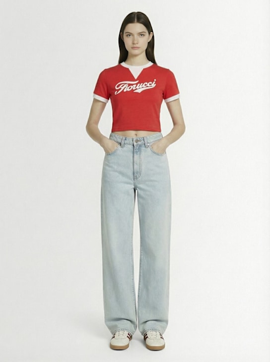 Fiorucci: Varsity logo cotton cropped t-shirt - women_1 | Luisa Via Roma