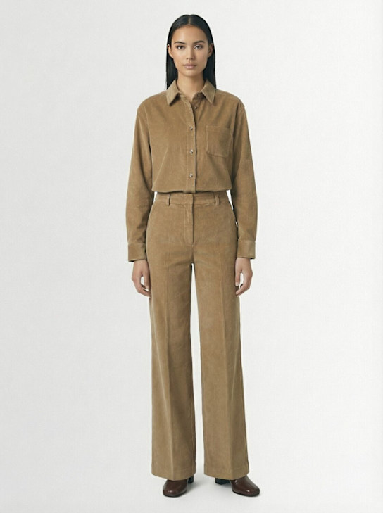 Annagreta: Sara cotton corduroy shirt - カーキ - women_1 | Luisa Via Roma