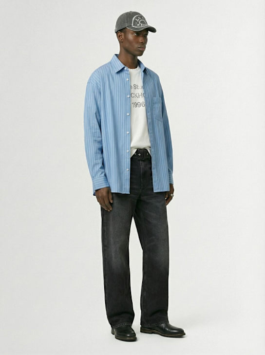 Acne Studios: Long sleeve lyocell striped shirt - Blue/Multi - men_1 | Luisa Via Roma