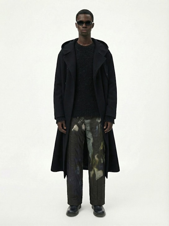 Yohji Yamamoto: Hooded wool blend coat - men_1 | Luisa Via Roma