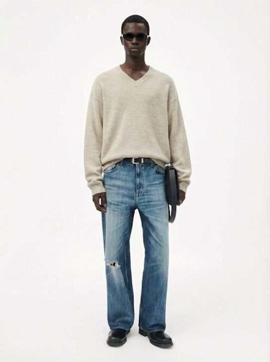 Maison Margiela: 7 Gauge light bouclé knit sweater - White/Beige - men_1 | Luisa Via Roma