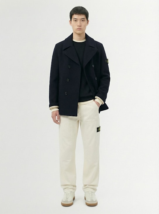 Stone Island: Cardigan aus Wollfilz - Dunkelblau - men_1 | Luisa Via Roma