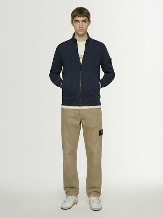 Stone Island: Cotton zip-up cardigan - ネイビー - men_1 | Luisa Via Roma