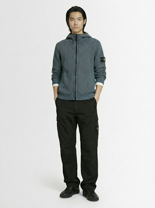 Stone Island: Popcorn stitch nylon hoodie - ネイビー - men_1 | Luisa Via Roma