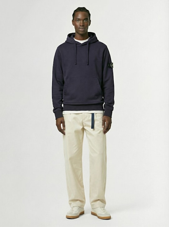 Stone Island: Felpa in cotone con cappuccio - Blu Inchiostro - men_1 | Luisa Via Roma
