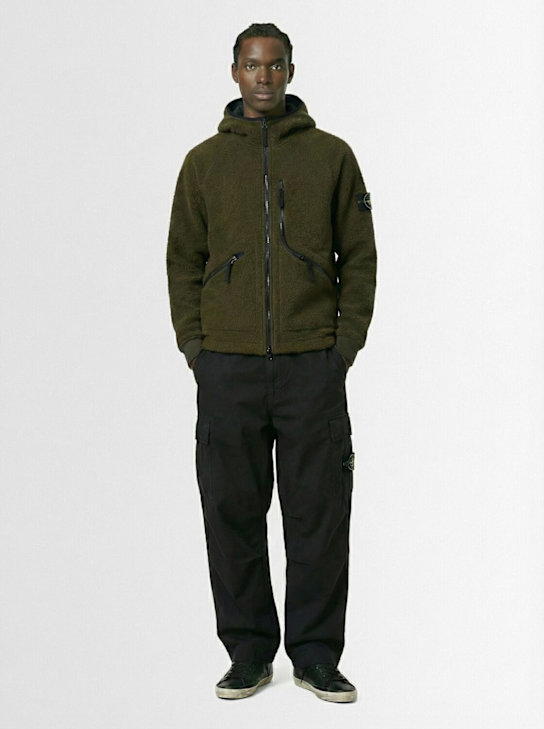 Stone Island: Wool blend jacket - ミリタリーグリーン - men_1 | Luisa Via Roma
