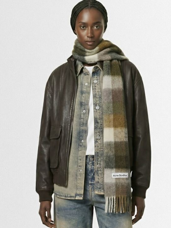 Acne Studios: Alpaca blend scarf - Taupe/Green - women_1 | Luisa Via Roma